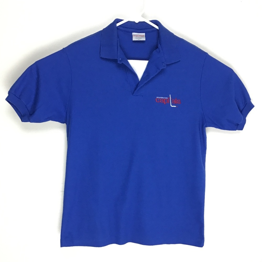 Vintage NHL Washington Capitals hockey team mens short sleeve polo shirt L